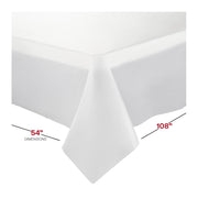 Convenient 54 x 108 white disposable plastic tablecloths providing stylish coverage and quick disposal, sold in a pack of 96.