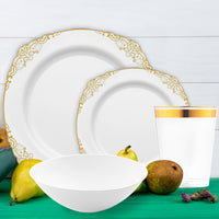 Coordinated disposable table setting that brings charm, convenience, and festive cheer to holiday entertaining..