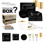 Crafted from BPA-free, recyclable plastic, the Black Square Disposable Tableware Set offers sustainable luxury for grand gatherings