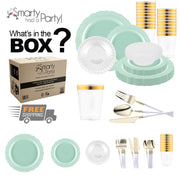 Crafted from BPA-free, recyclable plastic, the Turquoise Vintage Tableware Set blends eco-friendliness with classic celebration style