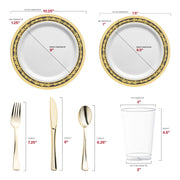 Crafted from BPA-free, recyclable plastic, the White with Black and Gold Royal Rim Set offers a safe, eco-friendly choice