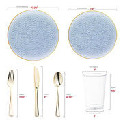 Crafted from BPA-free, recyclable plastic, this Clear Blue Wedding Set combines luxury with sustainability