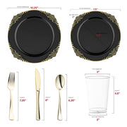 Crafted from BPA-free, recyclable plastic, this dinnerware set pairs sustainable design with luxurious gold detailing