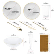 Crafted from eco-friendly, BPA-free organic plastic, this White with Gold Rim Organic Plastic Grand Wedding Value Set is both a sustainable and stylish choice for your wedding or celebration