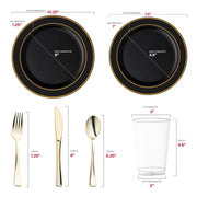 Crafted from recyclable, BPA-free plastic, the Black with Gold Edge Rim Set offers a safe, eco-conscious solution