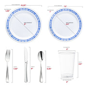 Crafted from recyclable, BPA-free plastic, the White with Blue and Silver Royal Rim Set offers a safe, eco-friendly choice