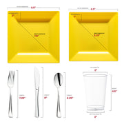 Crafted from recyclable, BPA-free plastic, the Yellow Square Plastic Wedding Set delivers a safe and eco-friendly option