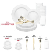 Create a classic and stylish atmosphere at your event with the Solid White Round Blossom Disposable Plastic Wedding Value Set, ideal for formal dinners and upscale occasions.