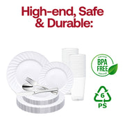 Create a refined wedding table using the White Flair Plastic Wedding Value Set, perfect for formal and elegant events