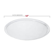 Crystal-clear 14-inch round plastic tray filled with assorted appetizers at a wedding reception.