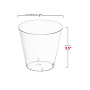 Crystal-clear disposable plastic shot glasses, 1 oz capacity, great for portion control and stylish presentation