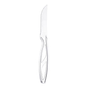 Crystal-clear plastic steak knife with a comfortable grip, designed for both casual and upscale dining