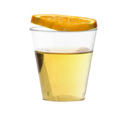Crystal-clear round plastic shot glasses, 2 oz size, perfect for tastings, liquor shots, or small dessert servings