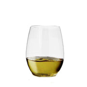 Crystal-clear stemless plastic wine glasses with a 16 oz capacity, sophisticated and disposable for any event