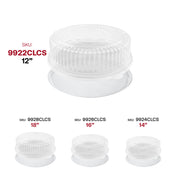 Crystal-look 12" clear serving trays with domed lids showcase charcuterie and desserts while guarding against dust at indoor and outdoor events