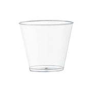 Crystal clear 5 oz plastic cups, perfect for soda, juice, snacks, and desserts at parties and gatherings