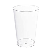 Crystal clear plastic disposable party cups, 14 oz capacity, durable and lightweight, perfect for serving beverages at events