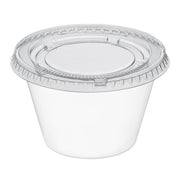 Crystal clear plastic soufflé cups, 4-ounce size, lightweight and sturdy, perfect for single-serve portions