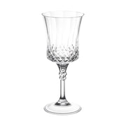 Crystal cut plastic wine goblets with an 11 oz capacity, measuring 3.25 inches by 7.75 inches, in a pack of 48