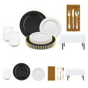 Dear Santa Set displayed with gold pearl rim plates and velvet black napkins on a festive table.