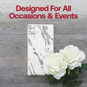 Decorative silver marble paper napkins in a white base, ideal for stylish dinner settings and gatherings