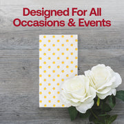 Decorative white and gold dot napkins, perfect for formal dinners, receptions, or festive holiday gatherings