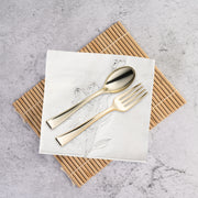 Decorative white and silver antique floral napkins, 10" x 10" when unfolded, combining elegance with functionality