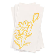 Decorative white dinner napkins with vintage gold floral accents, designed to enhance any celebration or dining setup