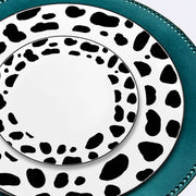 Delight your guests with the White with Black Dalmatian Spots Round Disposable Plastic Wedding Value Set, the perfect combination of playful charm and elegance for your wedding or event