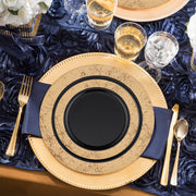 Designed for convenience, the Black with Gold Marble Rim Disposable Plastic Wedding Value Set includes all the essential pieces in the right quantities to serve your guests in style