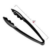 Detailed product size specifications for heavyweight PP food serving tongs, showing an approximate 9 inch length and 0.75 inch width for buffet planning.
