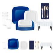 Diapers & Diamonds Party Bundle offers chic blue, white & gold disposable tableware perfect for baby showers & gender reveals