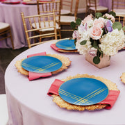 Dinner guests enjoyed full meals on 10.25" blue plates detailed with gold accents.