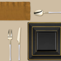 Dinner served in black and gold elegance using the Resolutions Set for New Year festivities.