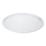 Display of 14" clear round plastic trays arranged on a buffet table—durable and stylish for any upscale event