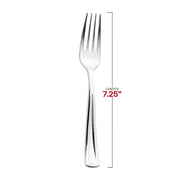 Disposable 7.25-inch metallic silver plastic forks, bulk pack of 600, ideal for buffets and banquets