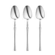 Disposable 8.1" shiny silver plastic dinner spoons in a case of 300, offering convenience and sophistication for any occasion.