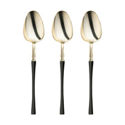 Disposable Moderno gold and black plastic dinner spoons, premium design suitable for weddings and parties.