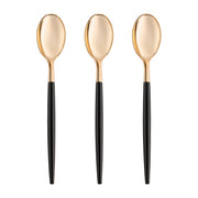 Disposable Moderno gold and black plastic dinner spoons, premium design suitable for weddings and parties