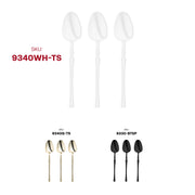 Disposable Moderno white plastic dessert spoons, 7-inch, lightweight yet durable for any occasion