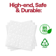 Disposable and BPA-free white paper cocktail napkins with silver dots, offering safe and stylish cleanup for events