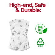 Disposable and BPA-free white paper dinner napkins with silver paint detail, eco-friendly and elegant