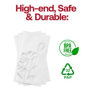 Disposable and BPA-free white paper dinner napkins with vintage silver floral pattern, safe and sophisticated for events