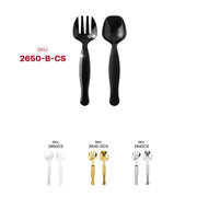 Disposable black plastic serving flatware set, offering convenience and style for easy cleanup at events