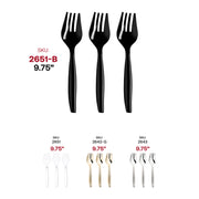Disposable black plastic serving forks, offering convenience and effortless cleanup for large gatherings