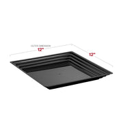 Disposable black plastic serving tray with groove rim, BPA-free and safe for all types of food service