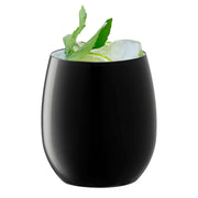 Disposable black plastic stemless wine glasses, 12 oz, lightweight yet sturdy, ideal for easy cleanup at parties and events