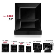 Disposable black square dinner plates, 9.5-inch sturdy plastic design, 120-pack suitable for catering or banquets