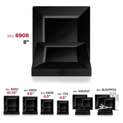 Disposable black square salad plates, 8-inch sturdy plastic design