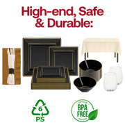 Disposable bowls and tumblers from the Resolutions Set combine elegance and practicality.